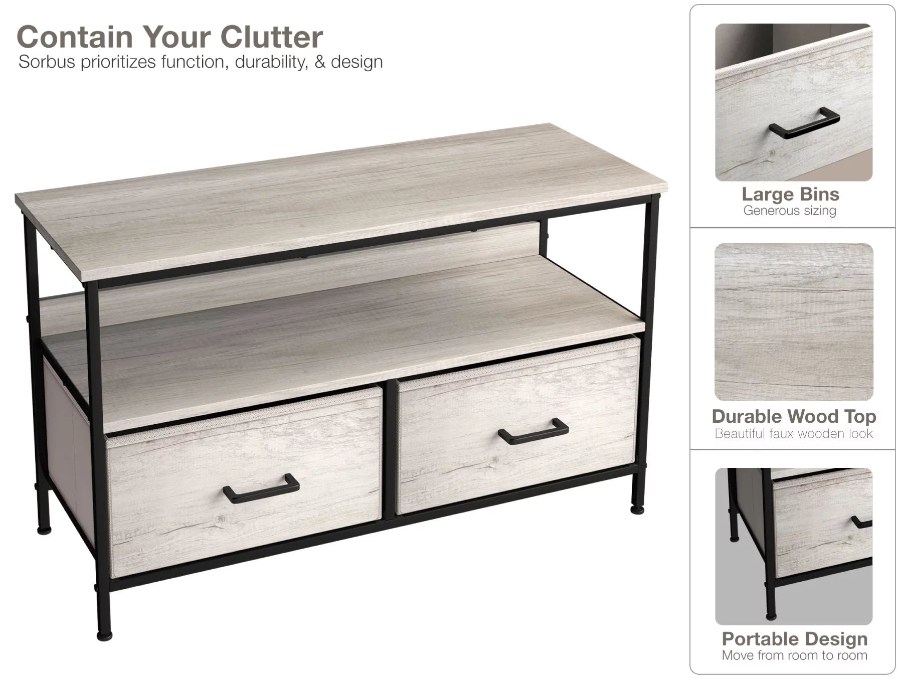 Rustic Beige TV Stand Dresser with 2 Drawers E2800