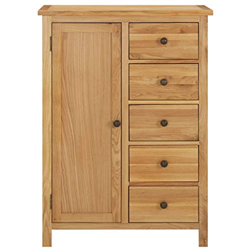 Solid Oak Wood Wardrobe with Hanging Rail and Drawers U561606