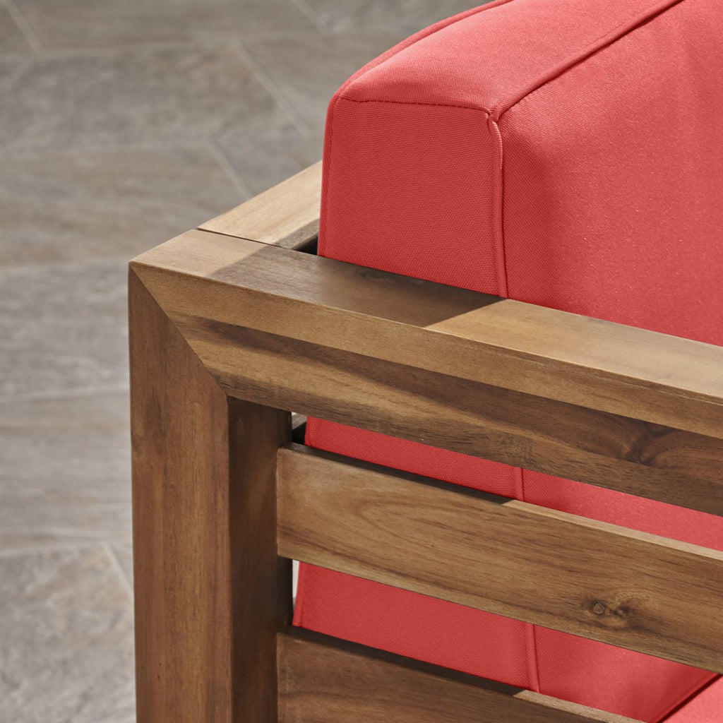 Teak and Red 6 Seater Acacia Wood Sectional Sofa V296976