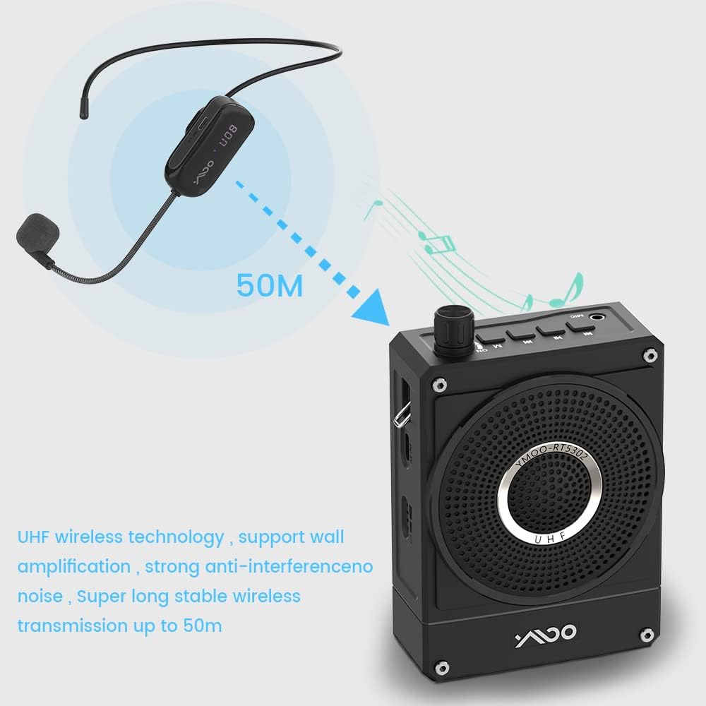 10W 1800mAh Rechargeable Voice Amplifier with UHF Wireless Microphone Headset, Pack of 2 V97149