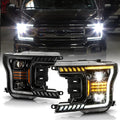 Black LED Tube Projector Headlights Set Left+Right H419