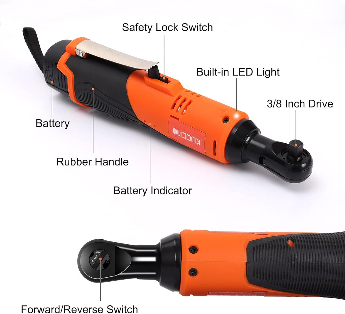 Cordless Ratchet Wrench Set, 3/8'' 16.8V 450 RPM Electric Ratchet Wrench, 40 Ft-lbs, 2-Pack 2.0Ah Lithium-Ion Batteries, 1 Extension Bar Pack of 2 O780