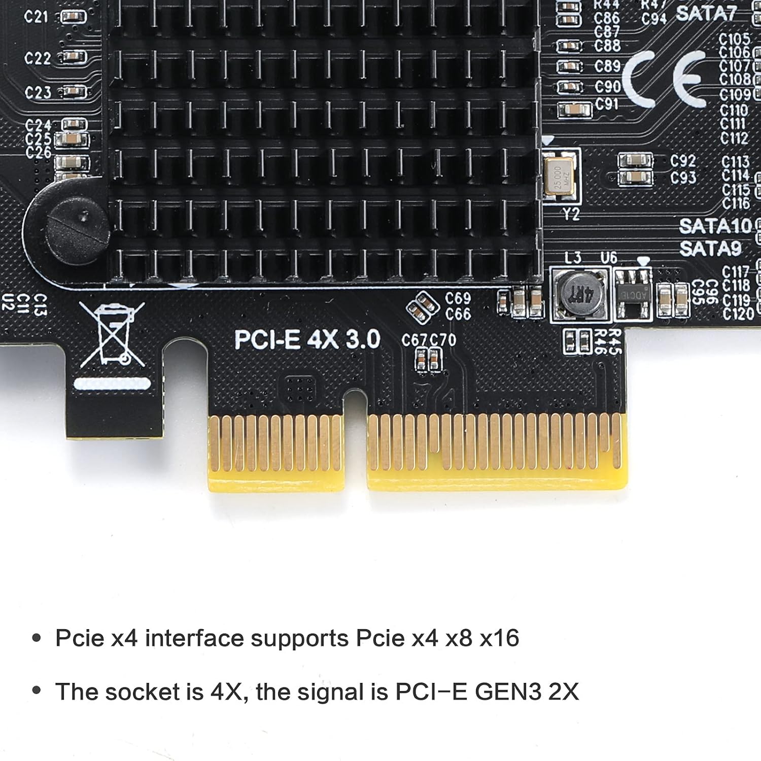 PCIE 4X SATA Card 10 Ports, 6 Gbps SATA 3.0 Controller PCIe Expansion Card, Non-Raid, with Low Profile Bracket and 10 SATA Cables I83299