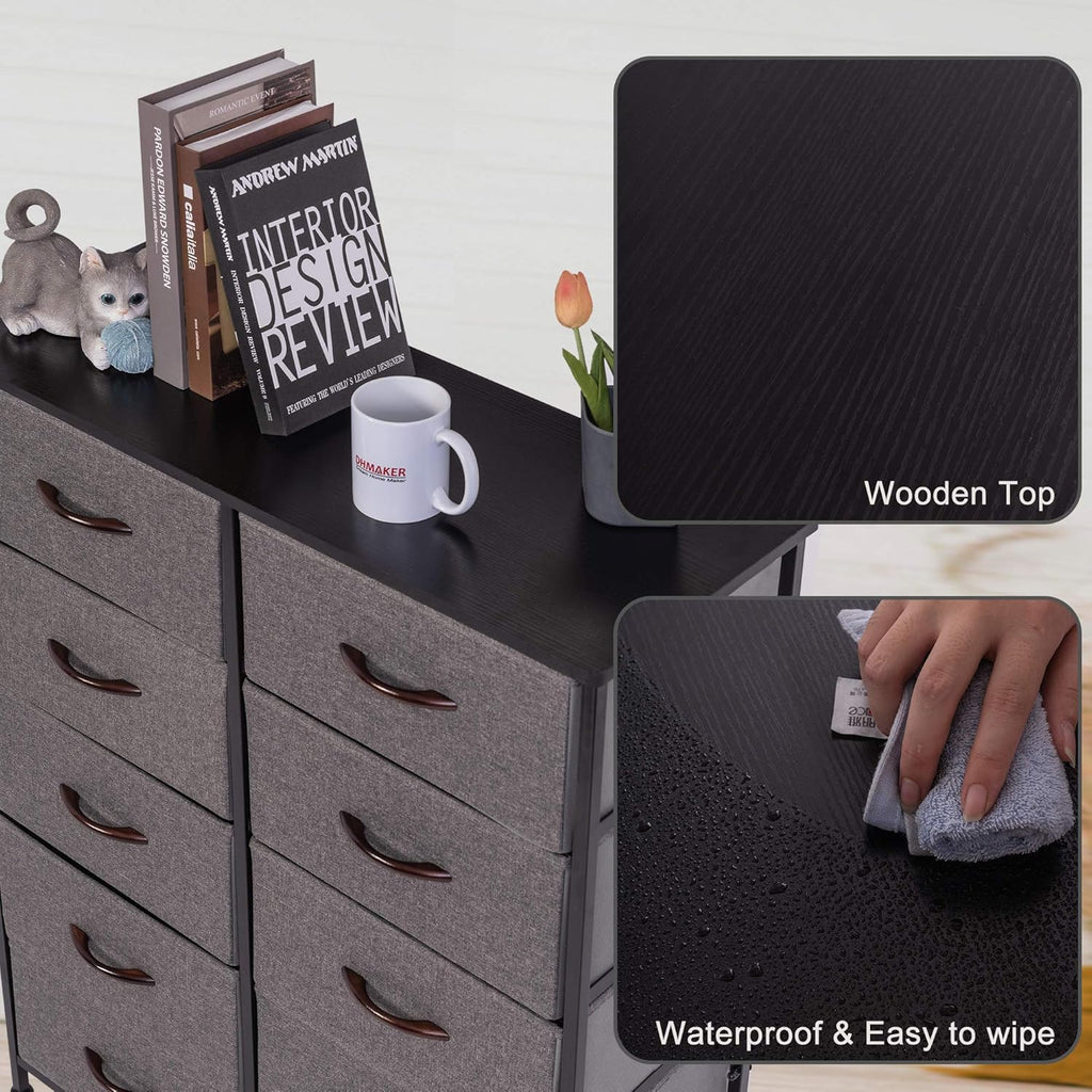 10 Drawer Vertical Dresser with Steel Frame and Fabric Bins K3383