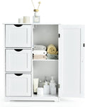 White Freestanding Bathroom Floor Cabinet with Adjustable Shelf and Three Drawers X48622