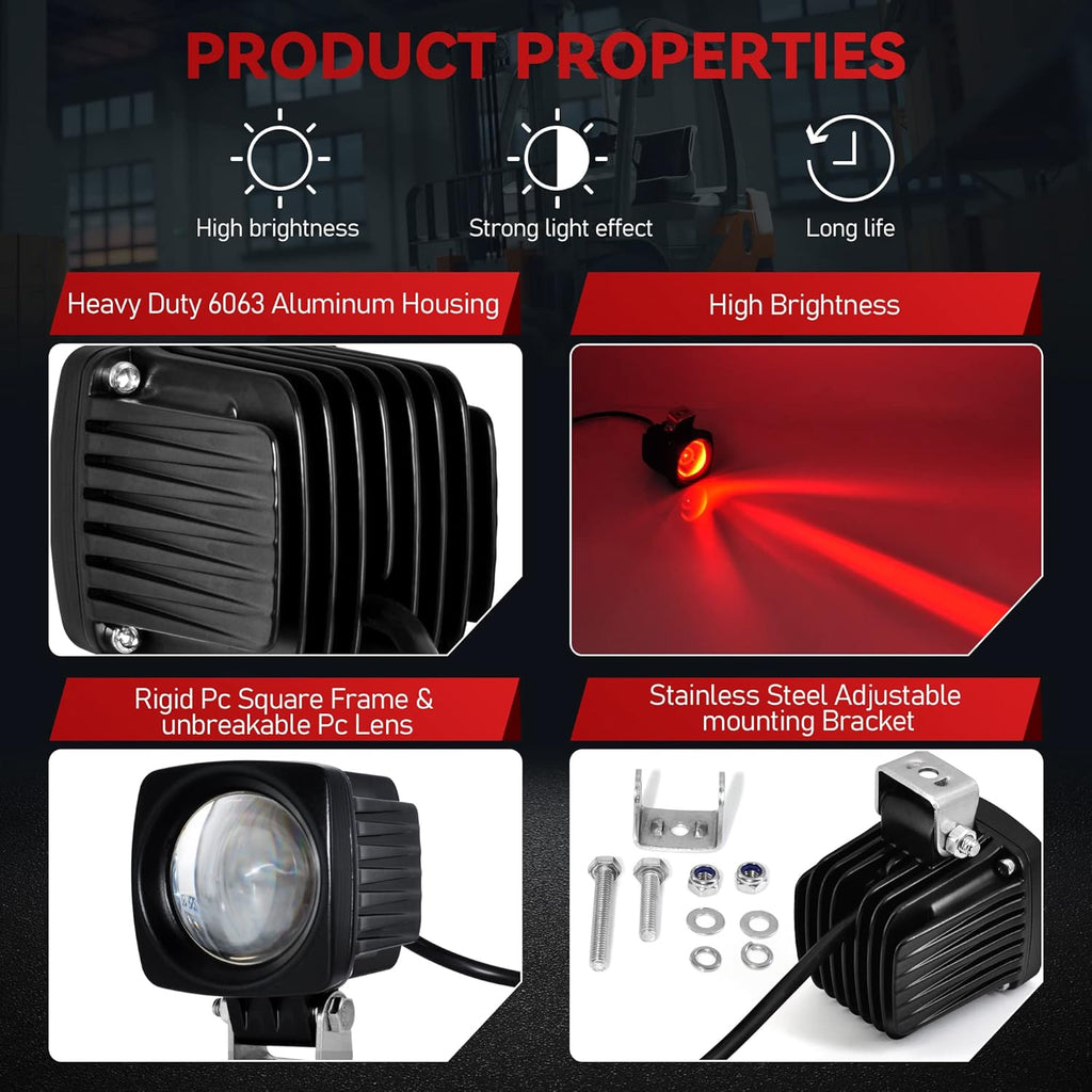 LED Forklift Safety Lights Red DC 12-100V 10W Pack of 2 H1140