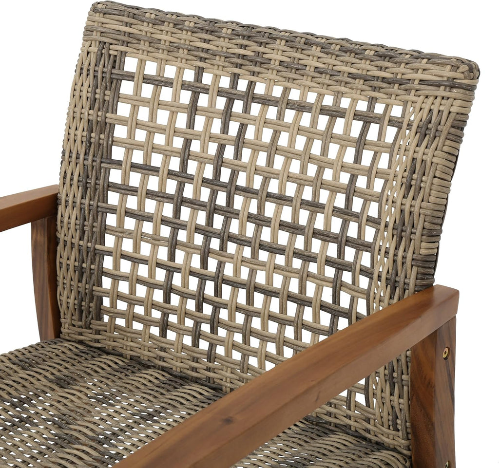 4-Pcs Set Wicker Club Chairs with Acacia Wood Frame J7271