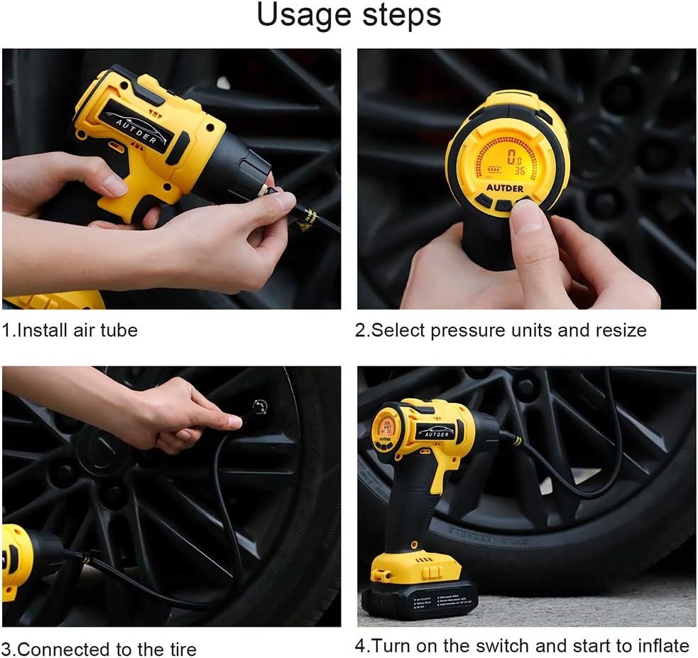 Tire Inflator Air Compressor, Portable Car Tire Pump with Digital Pressure Gauge, 12V 140 PSI Cordless Tire Air Pump with 2600mA Rechargeable Battery, Pack of 2 L21196
