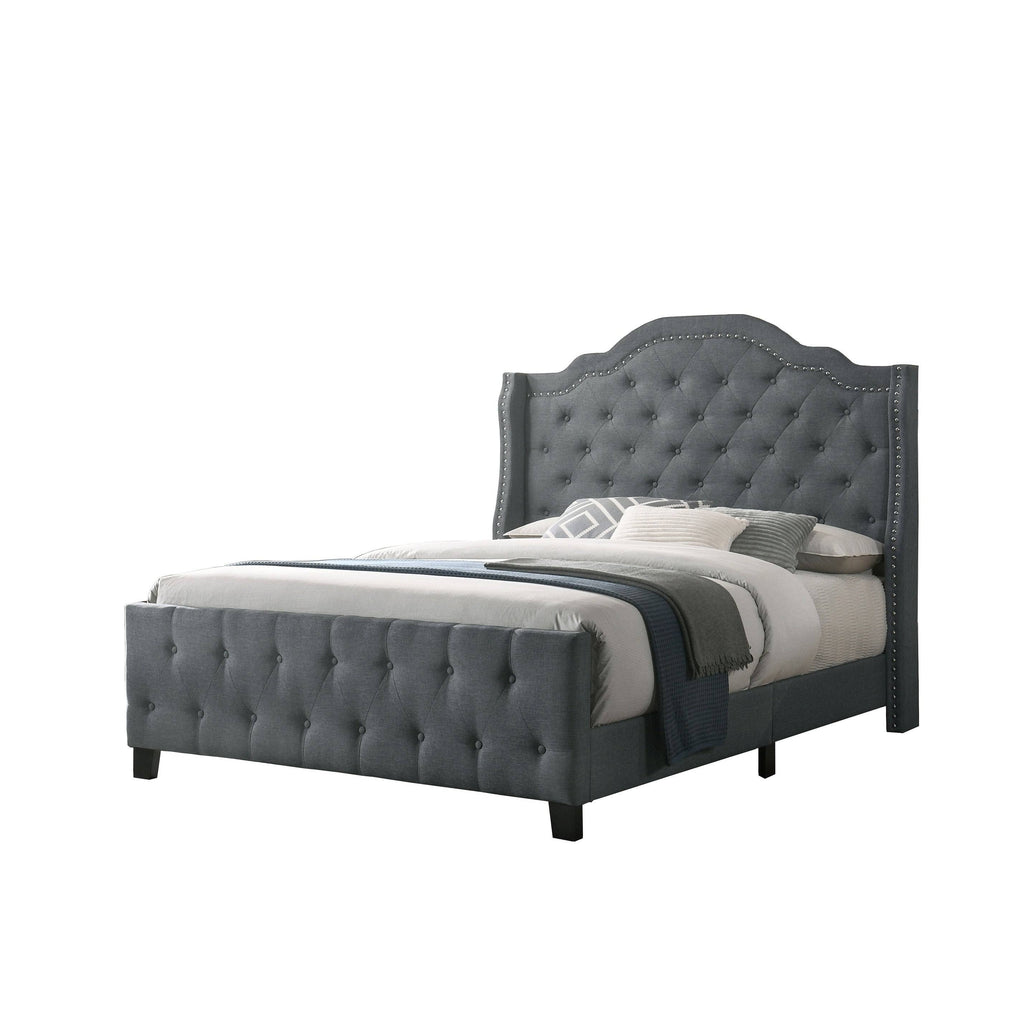 Beige Linen Tufted Panel Bed Queen Q479004