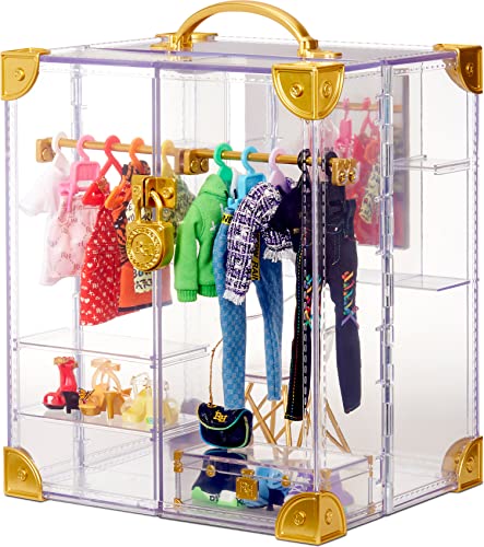 Portable Clear Acrylic Fashion Closet with 31+ Doll Clothing & Accessories L3930