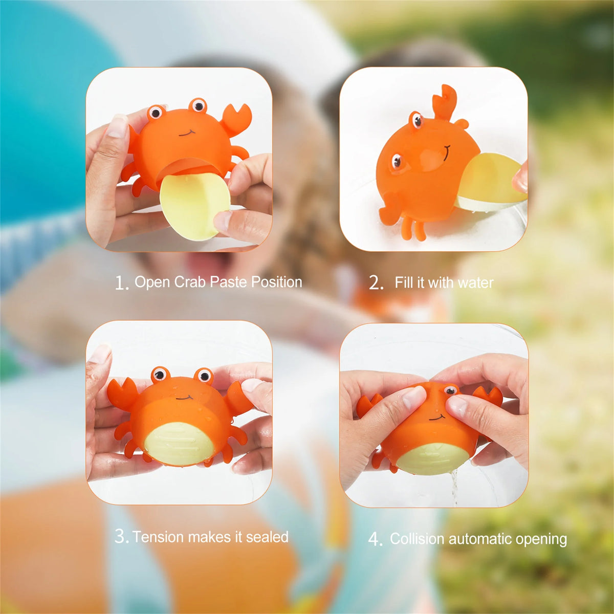 Refillable Silicone Crab Splash Balls for Kids Pool W1633
