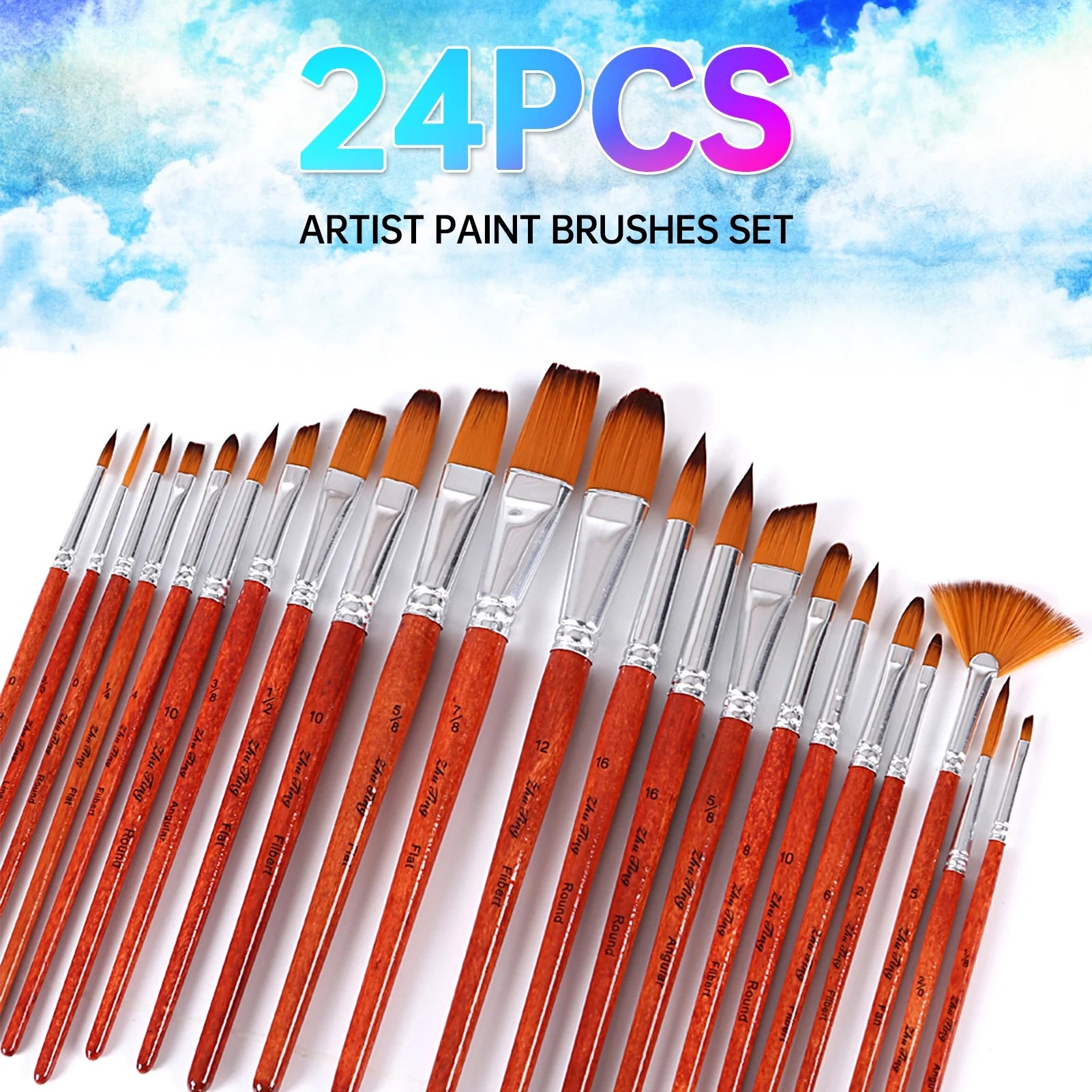 24PCS Nylon Hair Red Paint Brushes Set U448