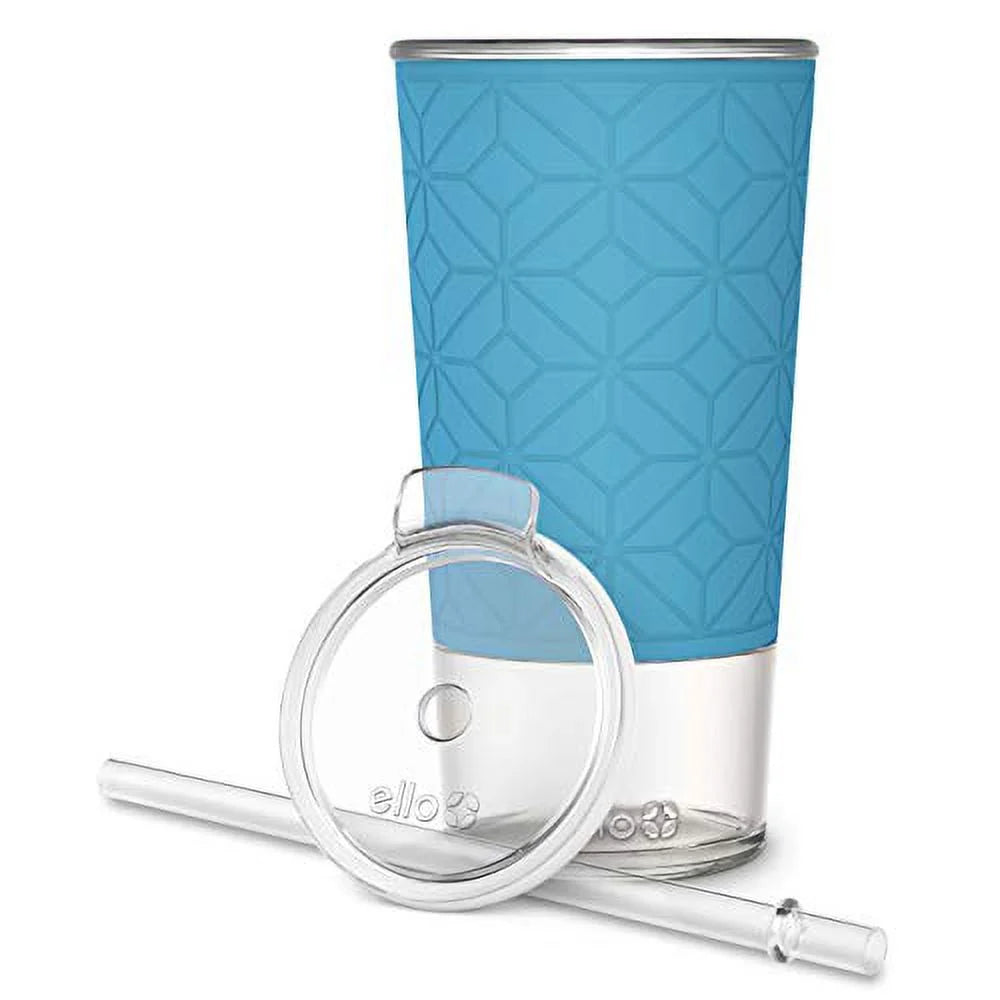 20 oz Blue Glass Tumbler with Straw P69002
