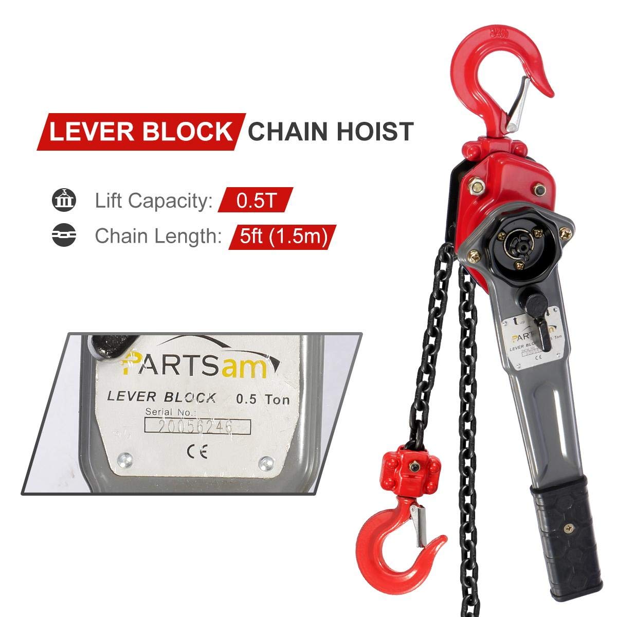 Lever Hoist Come Along 1/2 TON 5FT Lift 2 Heavy Duty Hooks F899