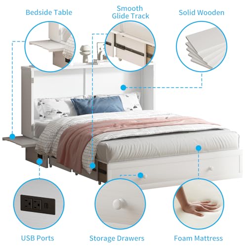 White Queen Cabinet Bed with Tri-fold Mattress C226132