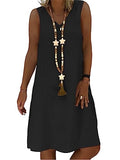 Women's Casual Summer Cotton Linen Midi Dress V Neck Sleeveless Shift Dress N8928