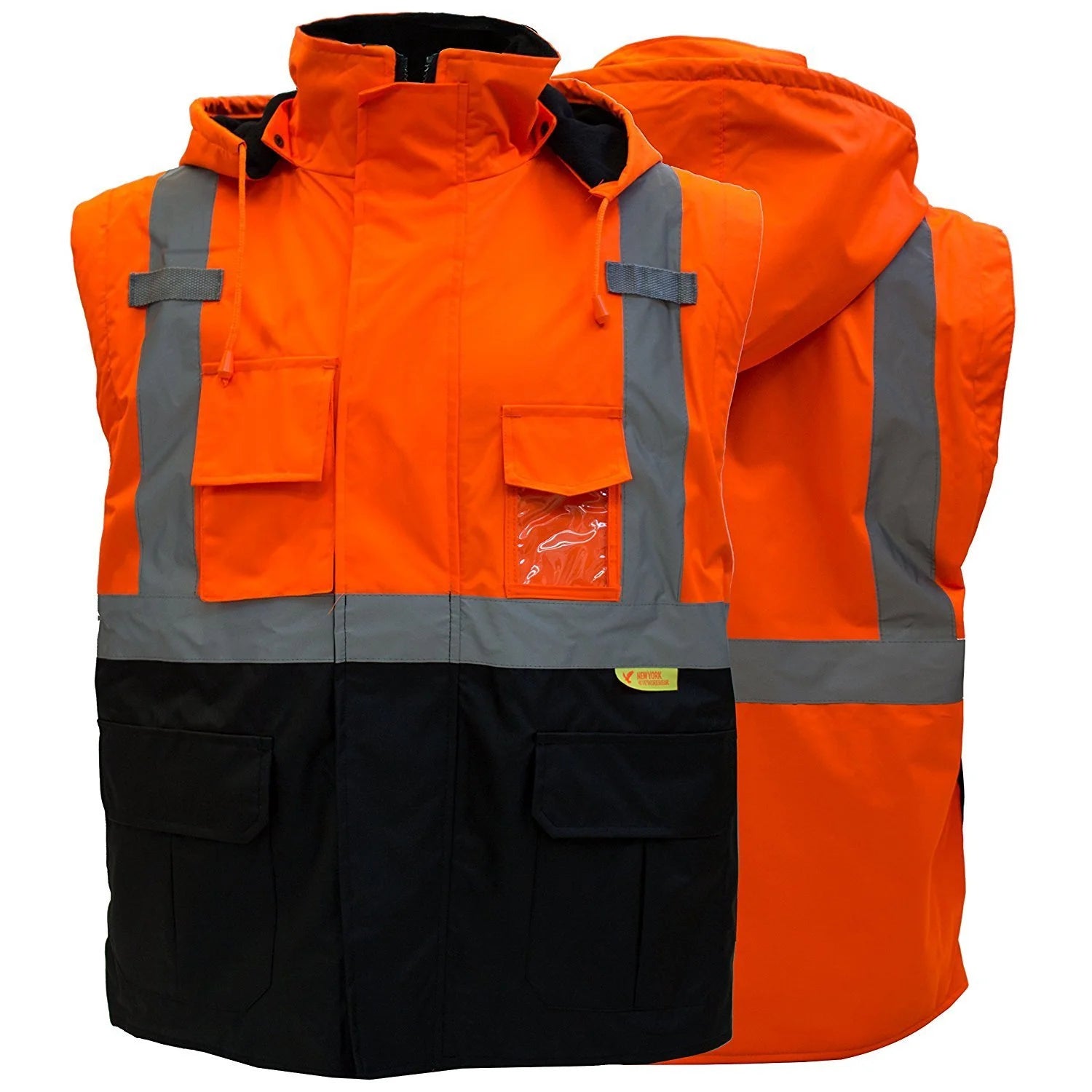 Men's High Visibility Safety Bomber Jacket With Zipper, PVC Pocket, Black Bottom, Orange R222937