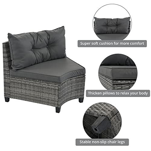8 Piece Half Moon Sectional Patio Furniture Set with Washable Cushions and Glass Coffee Table F6626