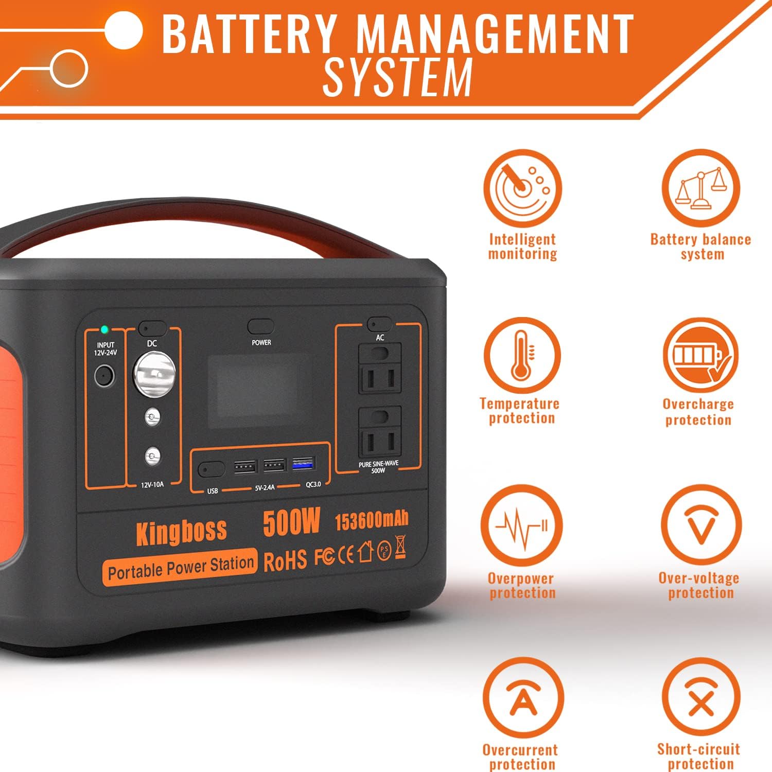 Portable Power Station 500W 568WH 153600mAh Lithium Battery with AC Outlet O133853