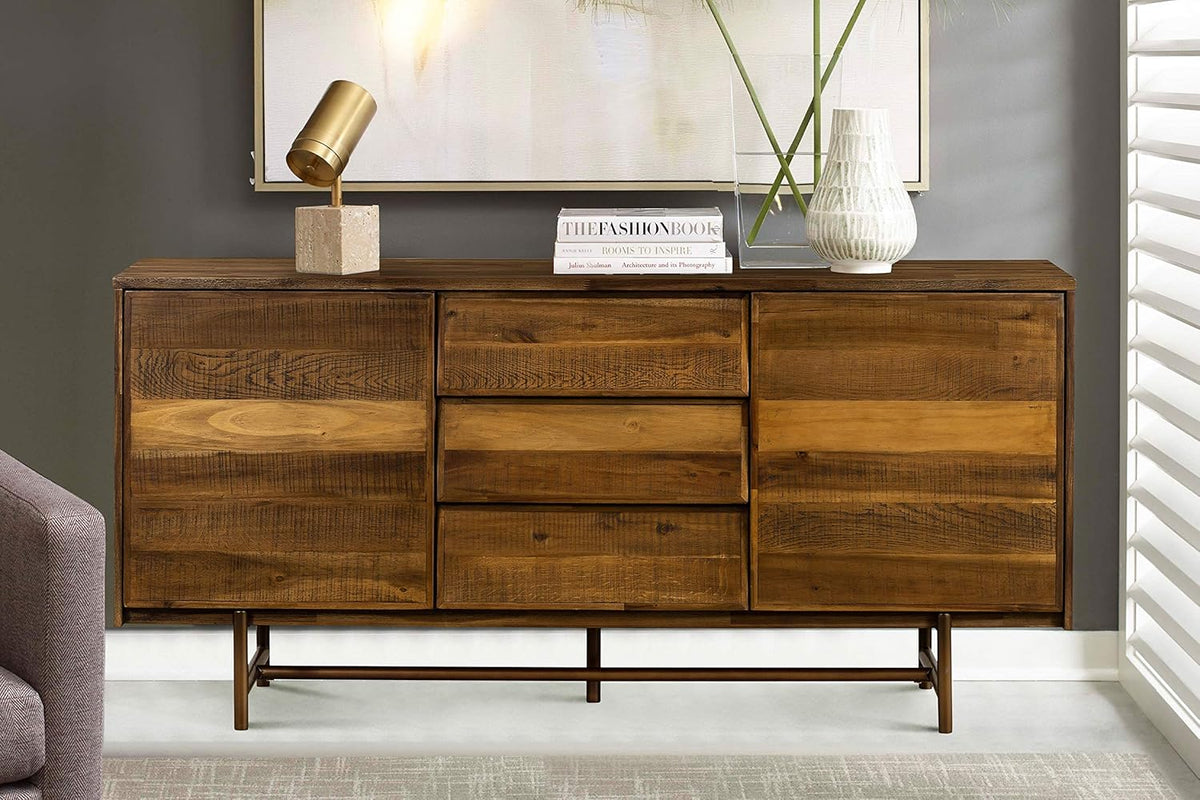 Mixed Wood Dining Buffet Cabinet Credenza Storage 62 Wide Matte Brass V52736