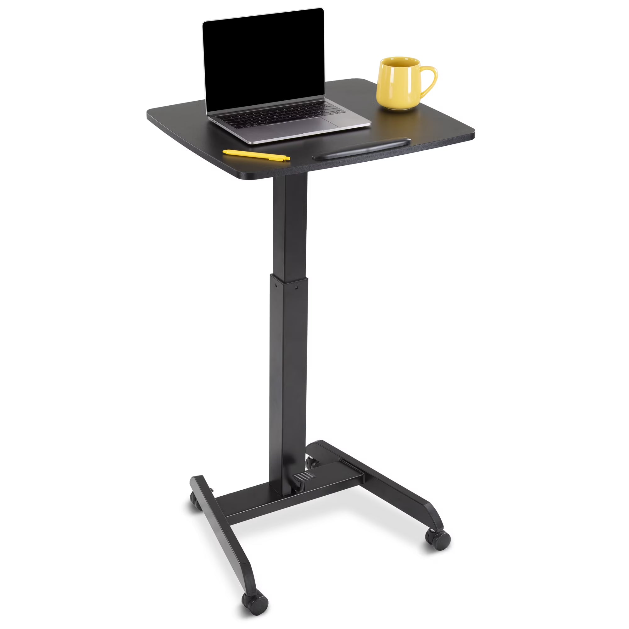 Black Mobile Podium with Pneumatic Height Adjustments K458544