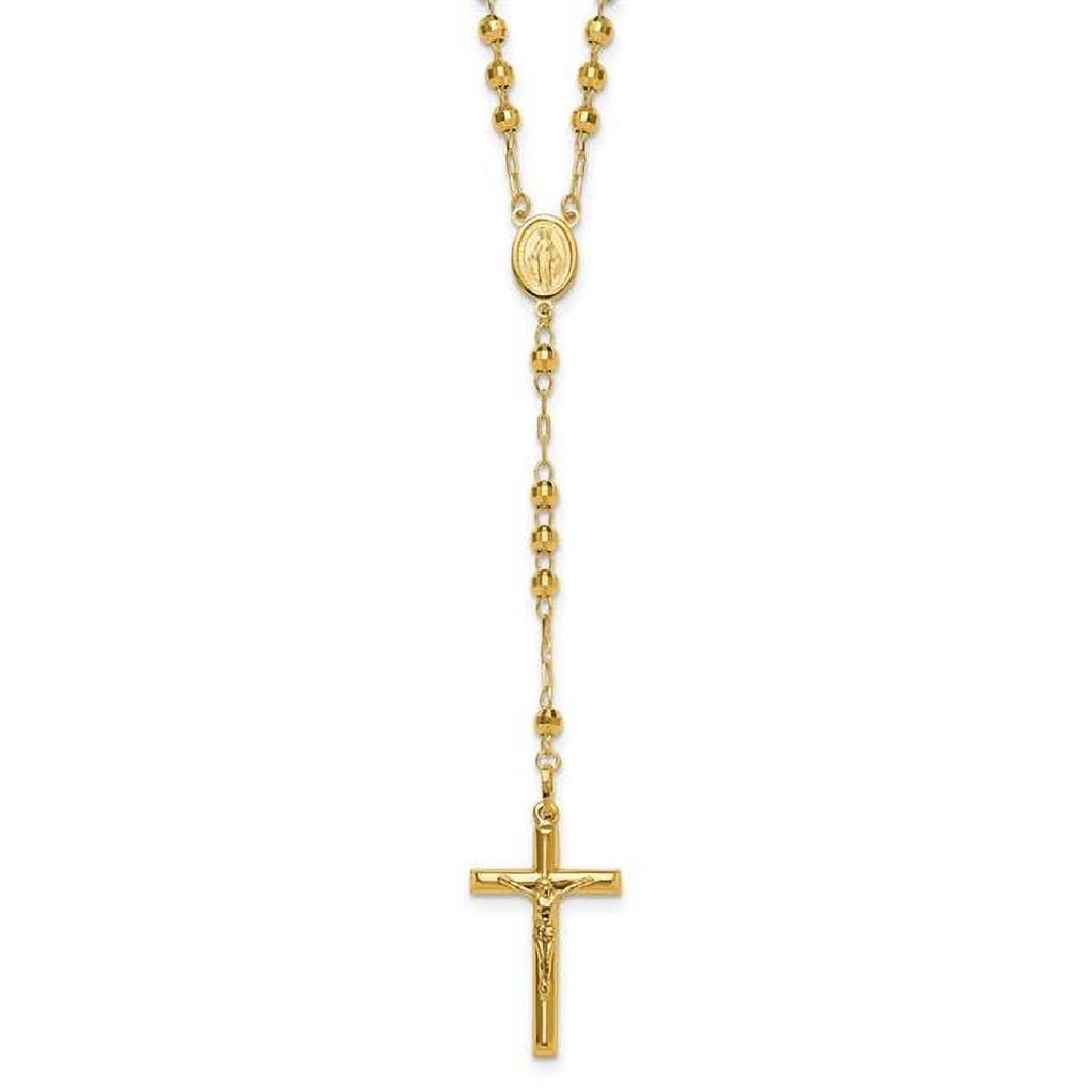 14K Yellow Gold Diamond-Cut Beaded Rosary Necklace B987