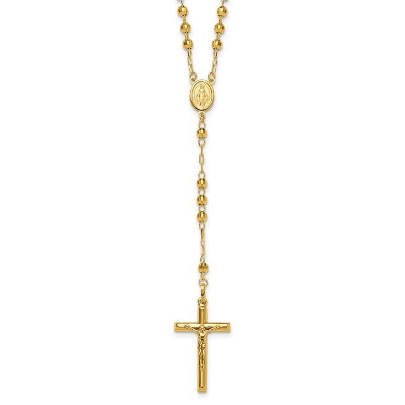 14K Yellow Gold Diamond-Cut Beaded Rosary Necklace B987