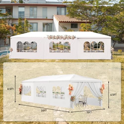 White 10x30 Heavy Duty Party Tent with 8 Removable Sidewalls Z651131