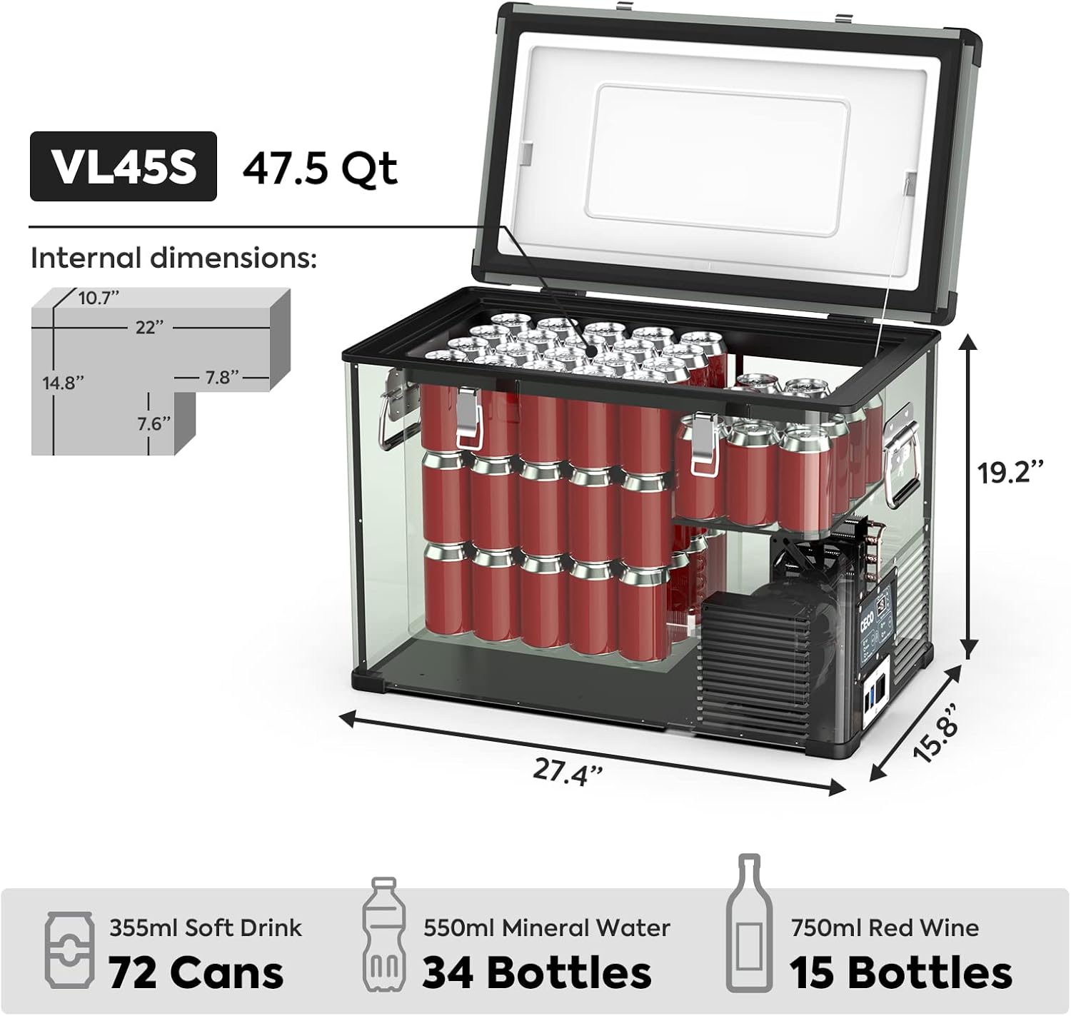 Portable Refrigerator with Compressor, 45 Liters, DC 12/24V, AC 110-240V Z80731
