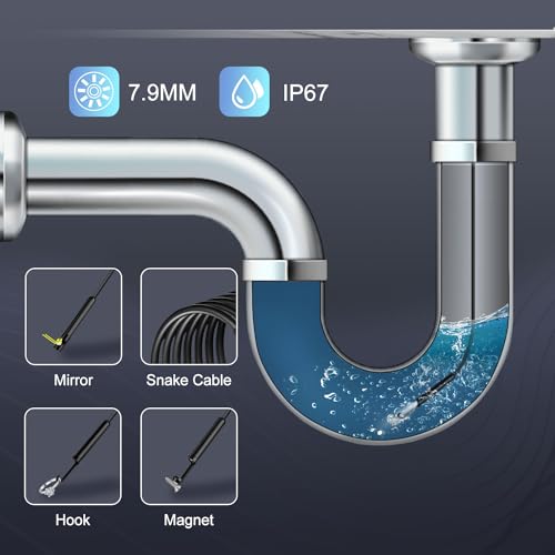 1920P HD Endoscope Camera with 8+1 Adjustable LED Lights, IP67 Waterproof 16.5FT Semi-Rigid Snake Cord B505676