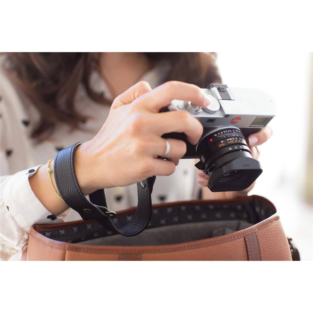 Perforated Dark Brown Leather Camera Wrist Strap H9039