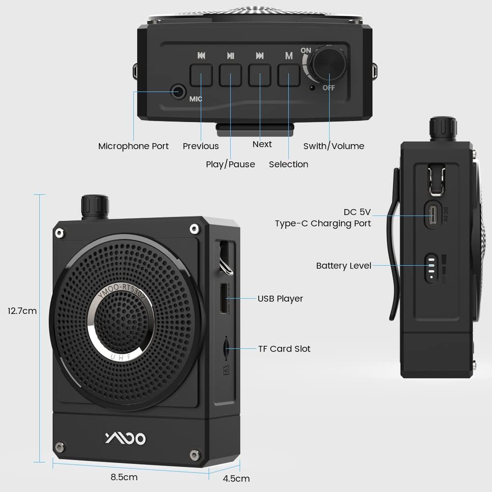 10W 1800mAh Rechargeable Voice Amplifier with UHF Wireless Microphone Headset, Pack of 2 V97149