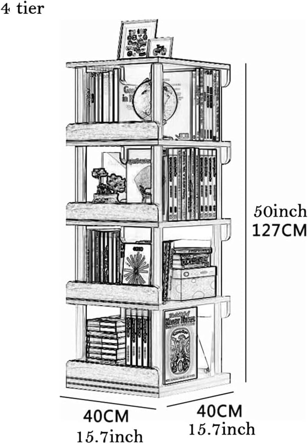 360° Rotating Wooden Square Standing Bookcase Q30137