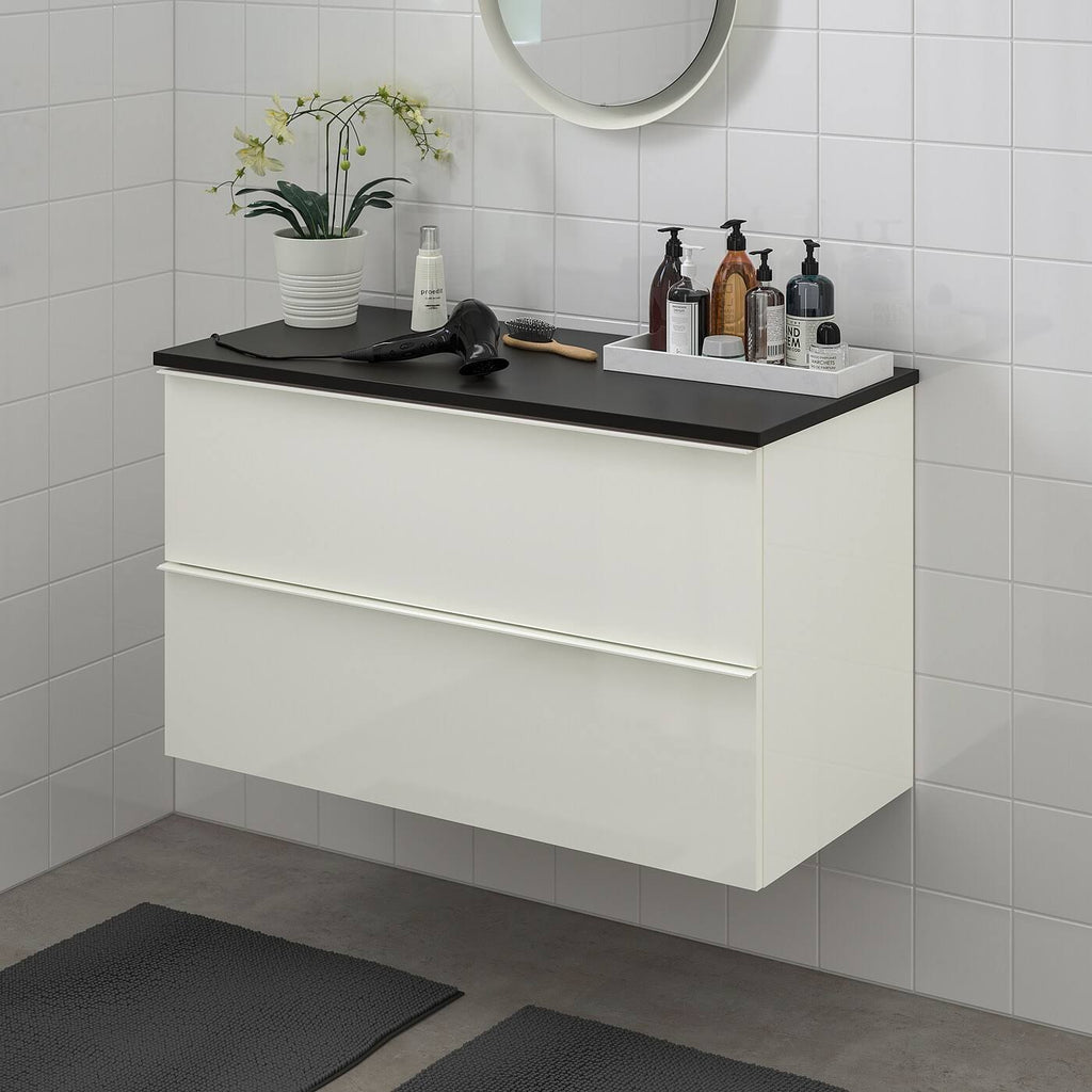 High Gloss White Sink Cabinet with 2 Drawers P6229