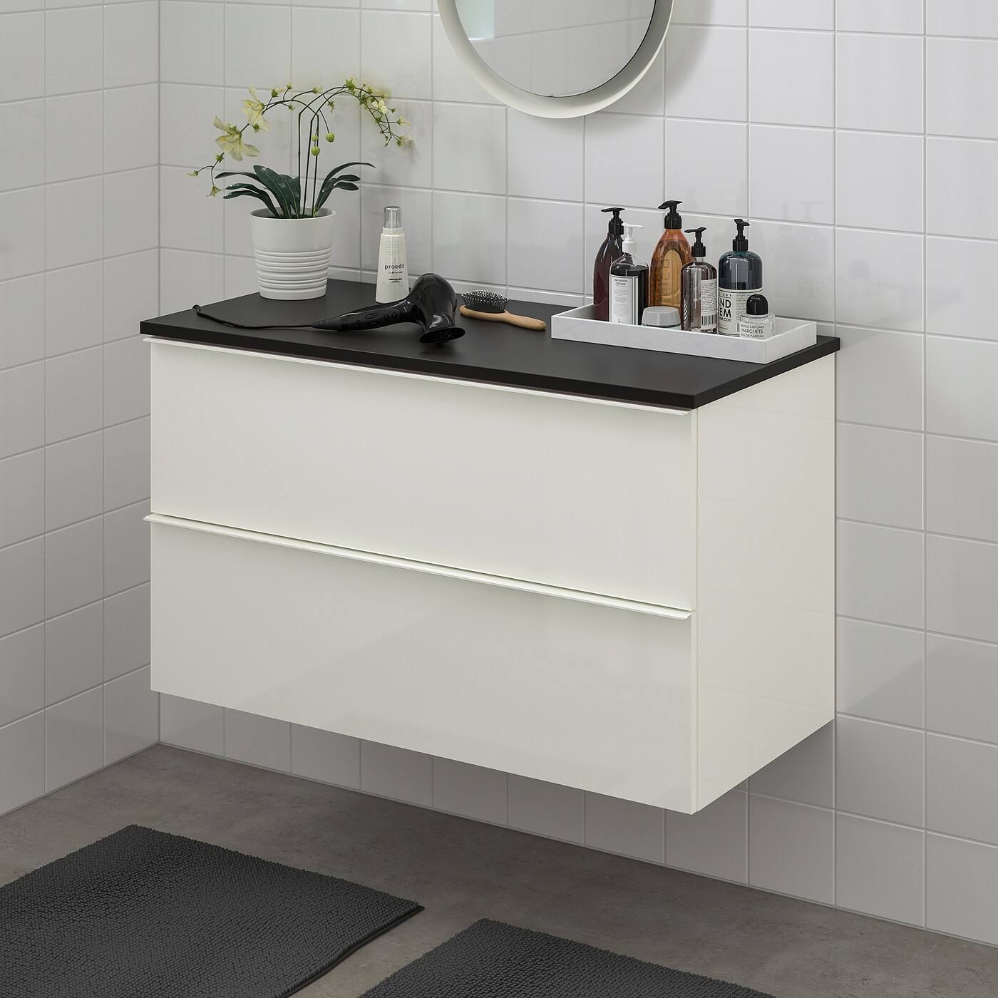 High Gloss White Sink Cabinet with 2 Drawers P6229