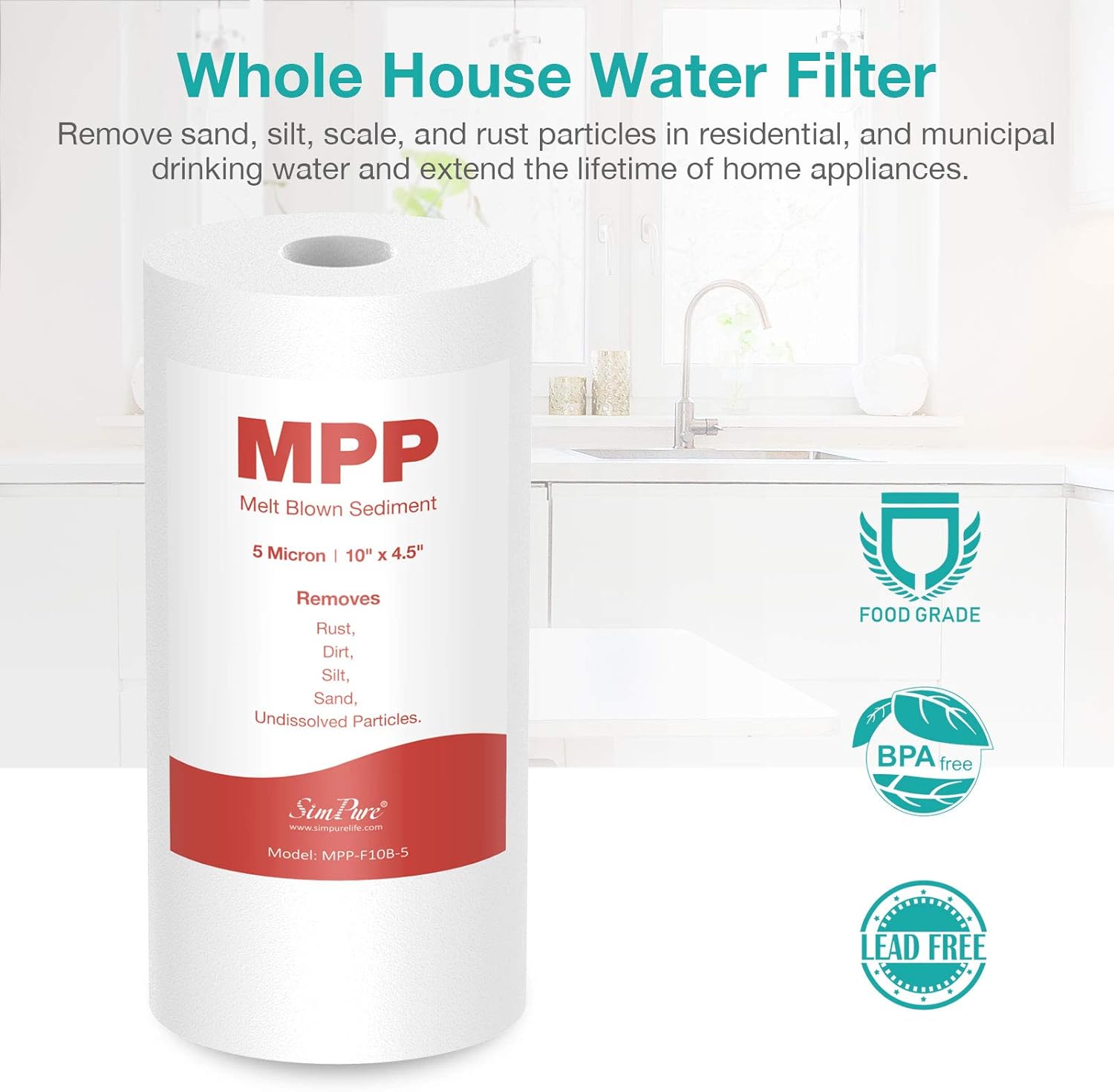 10" x 4.5" 5 Micron Whole House Sediment Water Filter Replacement Cartridge 4-Pack A421260