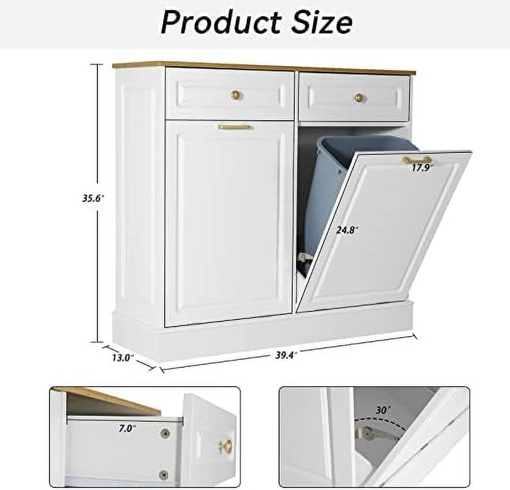 Double Barn Door Style Trash Cabinet with Solid Hideaway Drawer P685892