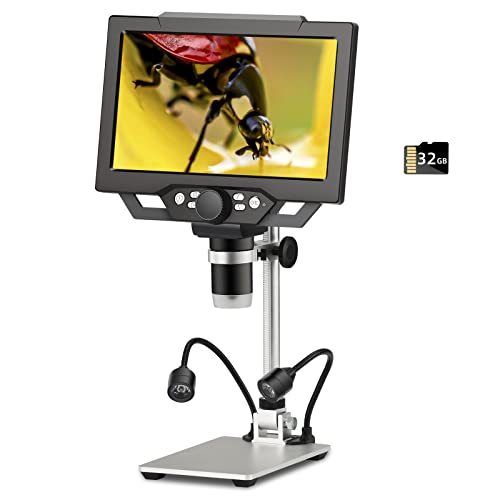 4.3 inch IPS Digital Microscope, 10-1000X Magnification Handheld Camera Video Microscope with 32G TF Card, 8 LED Lights, Rechargeable Battery Microscope V946030