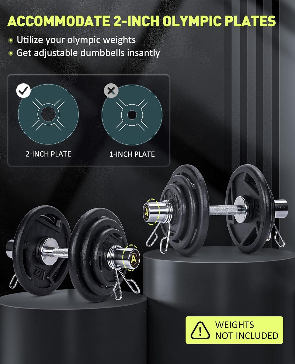16" Olympic Dumbbell Handles Loadable Dumbbell Bars with 2 Pair of Spring Collars Y7595