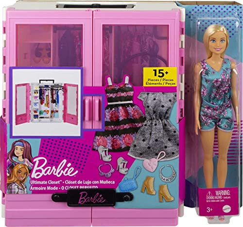 Blonde Fashion Doll & Pink Closet Playset with Clothes & 12 Accessories X639