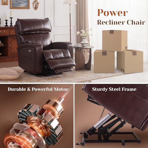 Leather Power Lift Recliner Chair with Heat & Massage E7633