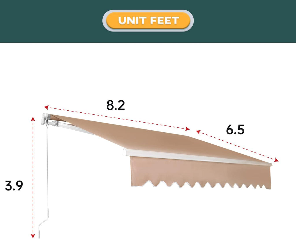 Retractable Patio Awning with Crank Handle, Tan (6.5’x8.2’) P138063