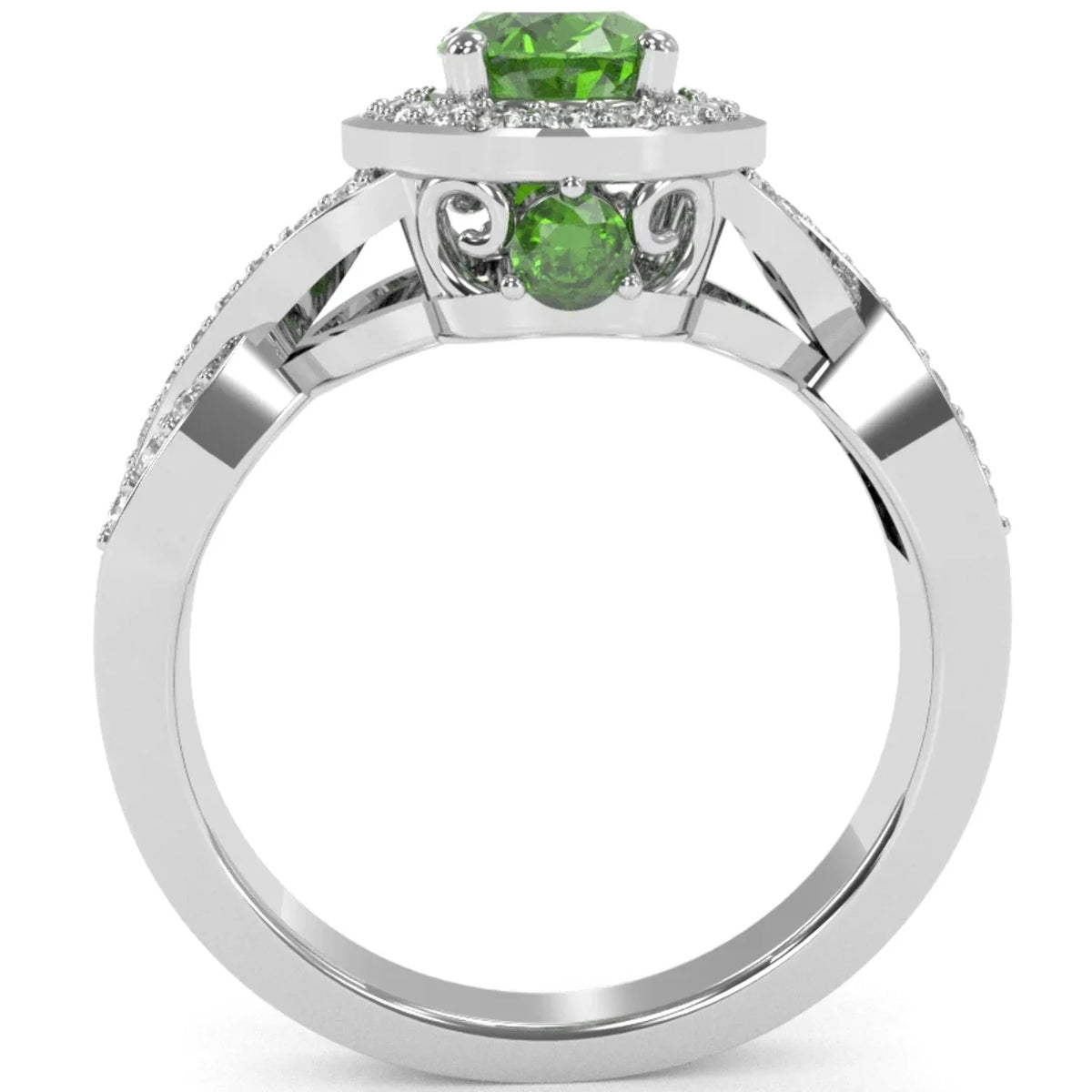 14k White Gold Peridot Diamond Engagement Ring V434