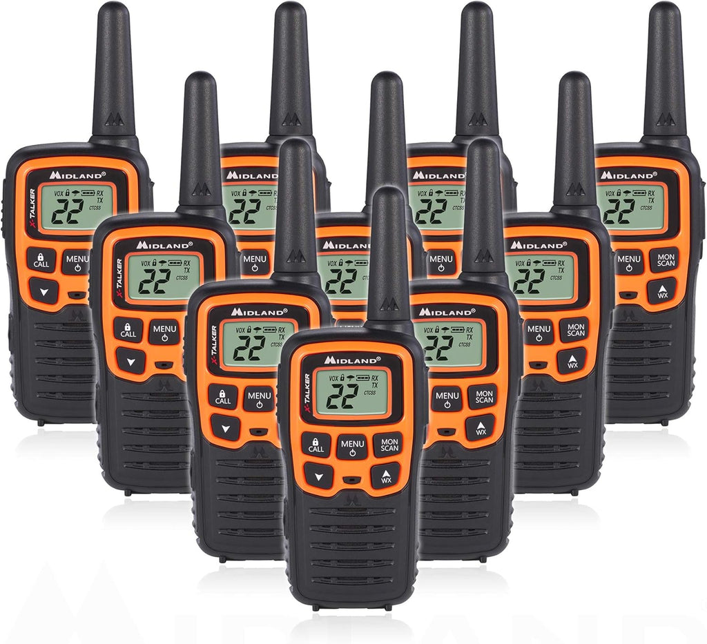 22 Channel FRS Walkie Talkie Two-Way Radio Orange/Black Pack of 6 B99683