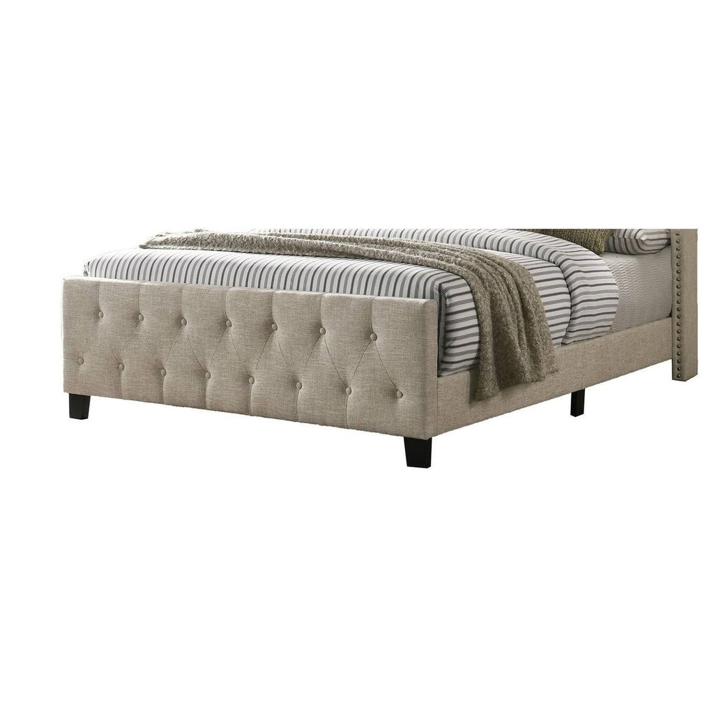 Beige Linen Tufted Panel Bed Queen Q479004