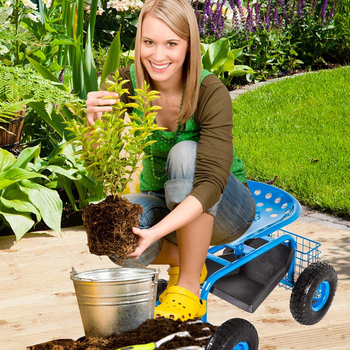 Heavy Duty Rolling Garden Cart with Extendable Steer Handle M545