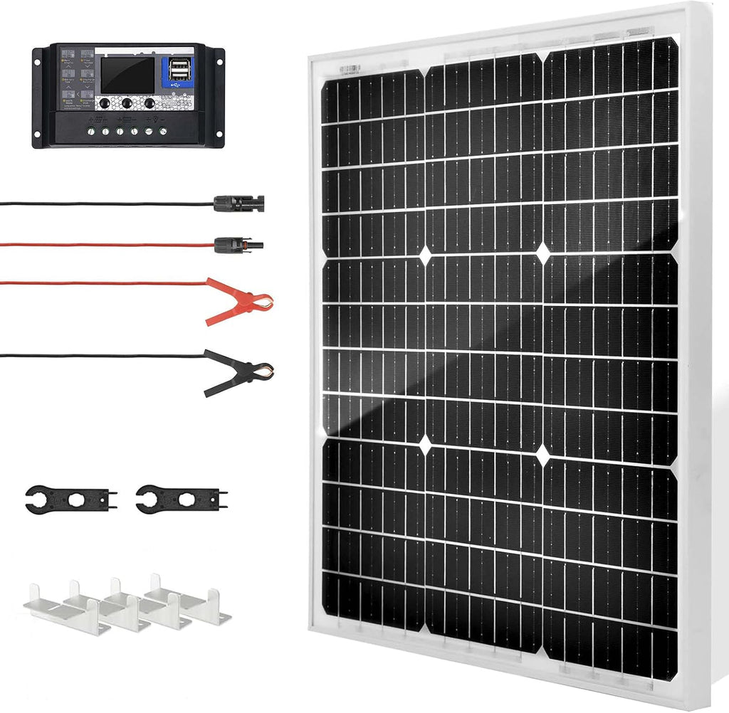 50 Watt 12 Volt Monocrystalline Solar Panel Kit with 30A PWM Charge Controller H542433