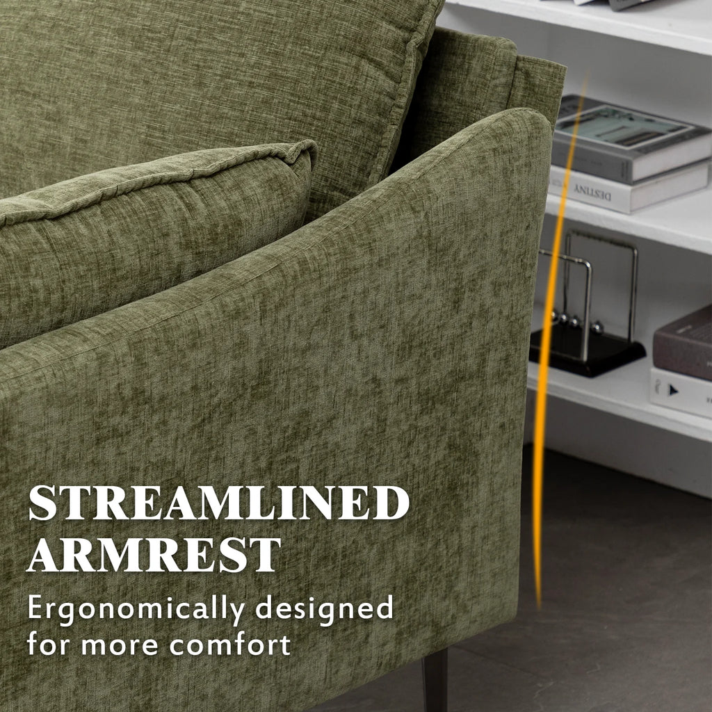 Green Chenille L Shaped Sectional Sofa with Chaise Lounge and Ottman J91345