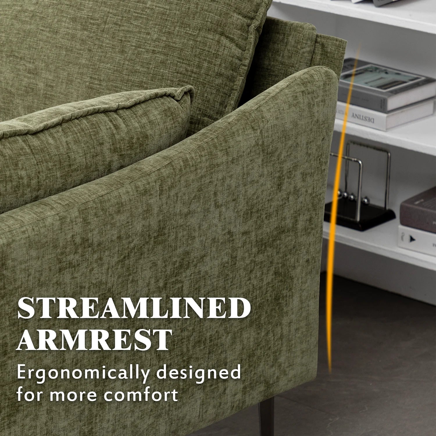 Green Chenille L Shaped Sectional Sofa with Chaise Lounge and Ottman J91345