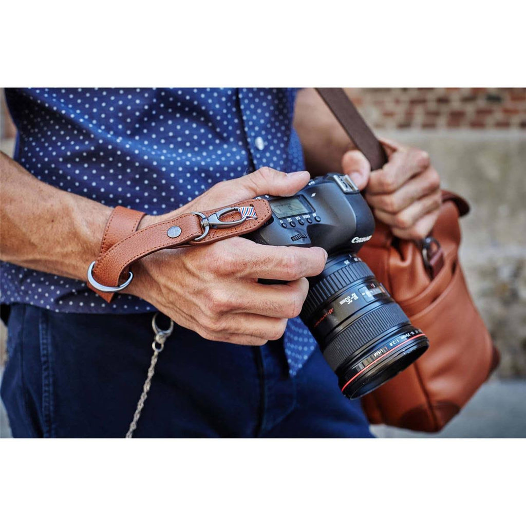 Perforated Dark Brown Leather Camera Wrist Strap H9039